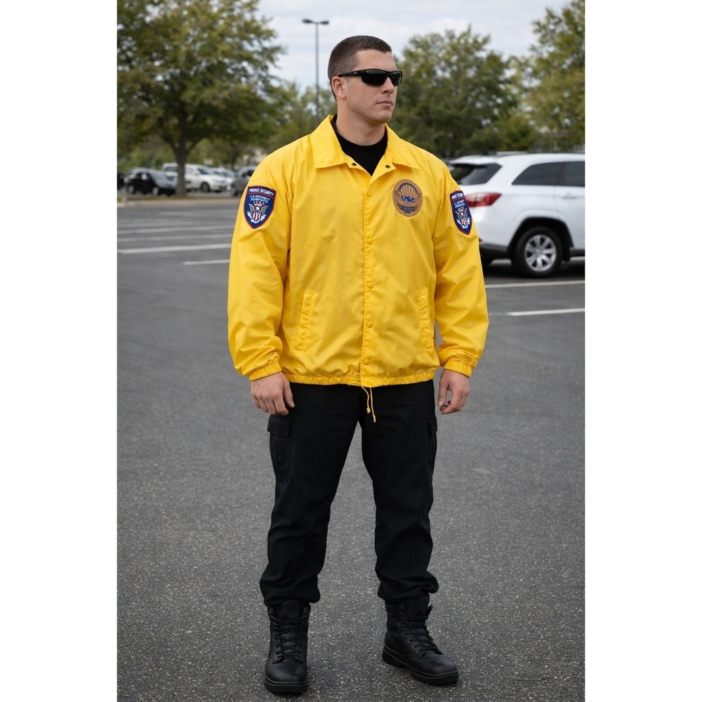 Vintage Yellow Private Security Windbreaker‎ Jacket Tact Squad USA Patch Nylon